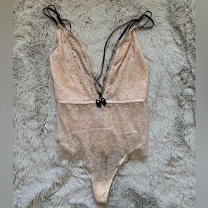 NWOT Victoria’s Secret Lace Bodysuit with Black Bow and Rhinestones